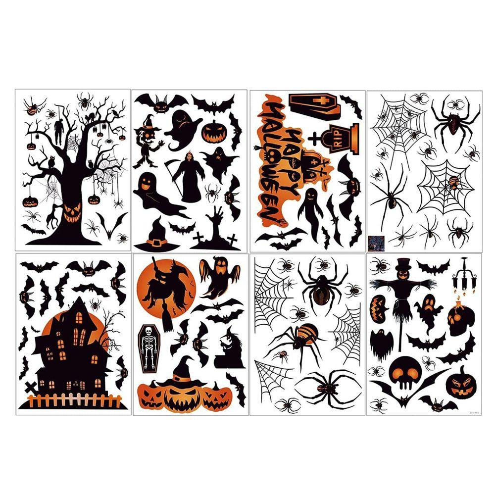 Solighter 8lembar Stiker Jendela Horror Mengerikan Dekorasi Rumah Ghost Spider Skeleton Wall Sticker