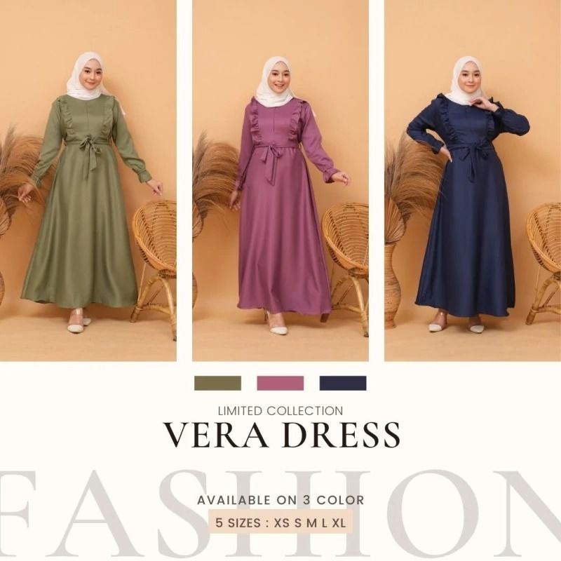 Modesee Gamis Polos Basic Rumbai Busui Wanita Muslim Vera Dress/Gamis Polos Army Navy Lavender/ Gami