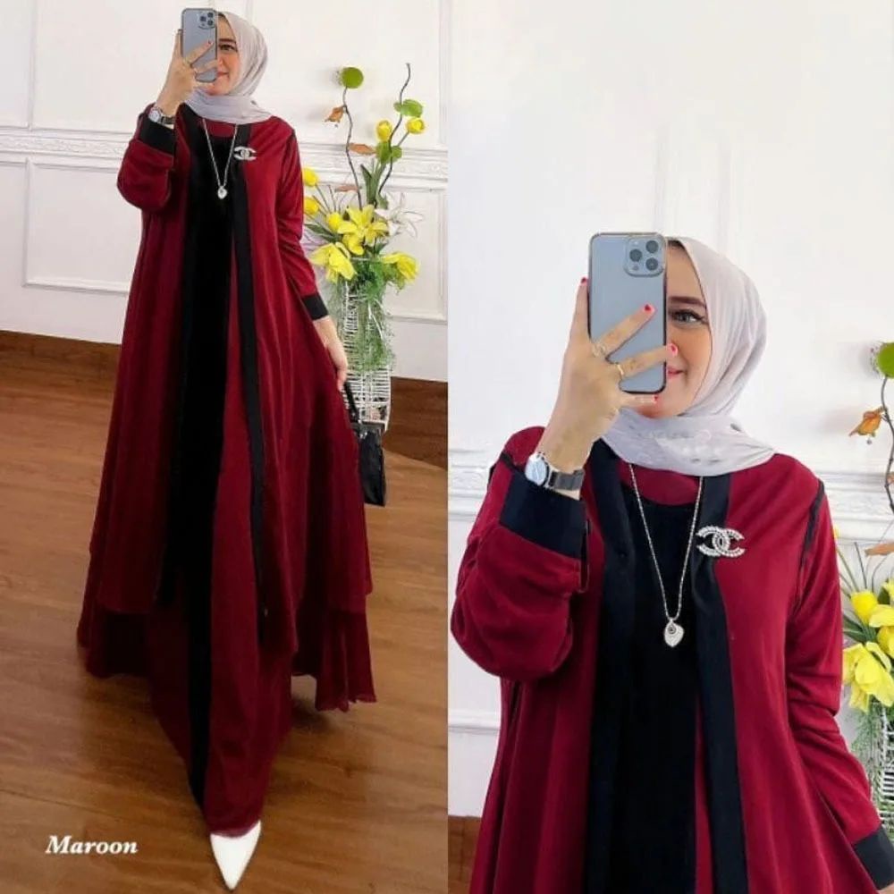 Gamis Terbaru 2024 Lebaran KIARA SET DRESS BAHAN CERUTY BABYDOLL PLUS ROMPI DAPAT GAMIS WANITA + OUT
