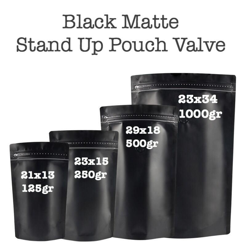 Black/white matte Valve  standing pouch full aluminium