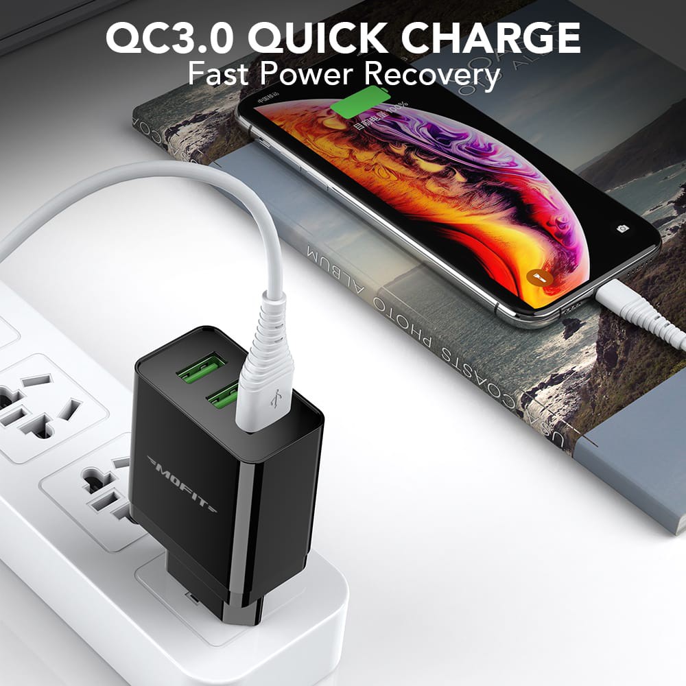 MOFIT MF30 - 3 Port USB Output Quick charge 3.0 Fast charge 2.4 - HITAM