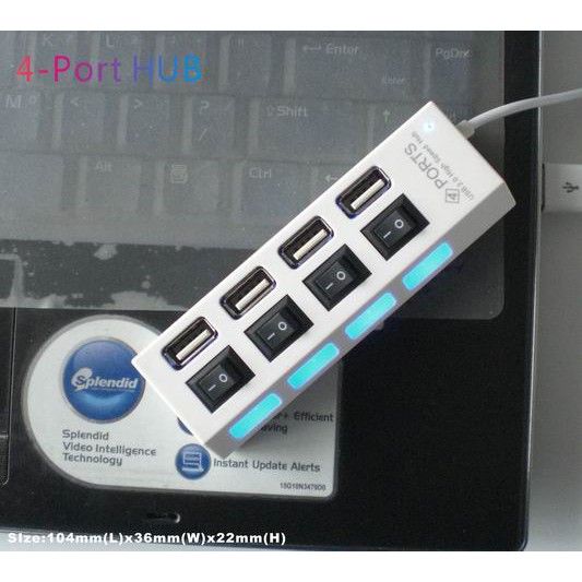 4 Ports USB 2.0 HUB With Independent ON OFF Switch Model UH041 - White