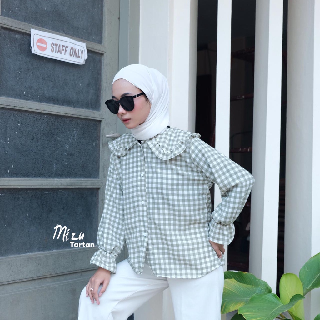 grosir_solo ||BLOUSE BALON_MIZU TARTAN CROP TARTAN SHIRT | BLOUSE KOTAK OVERSIZE | KEMEJA CROP TOP-1