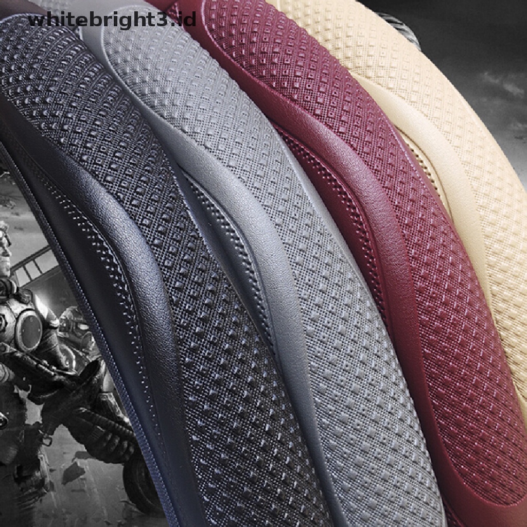 {whitebright3.id} Universal Auto Car Steering Wheel Cover Leather Breathable Anti-slip 38cm ,