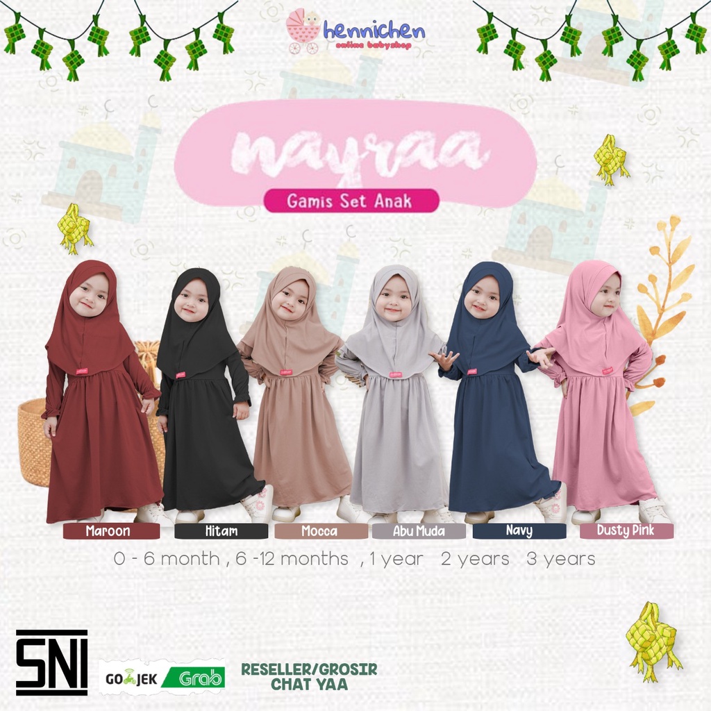 PAKAIAN MUSLIM NAYRA BAJU LEBARAN NAYRAA GAMIS SET BAYI GAMIS BAJU LEBARAN ANAK XS / S BAHAN LEMBUT NYAMAN HIGH QUALITY