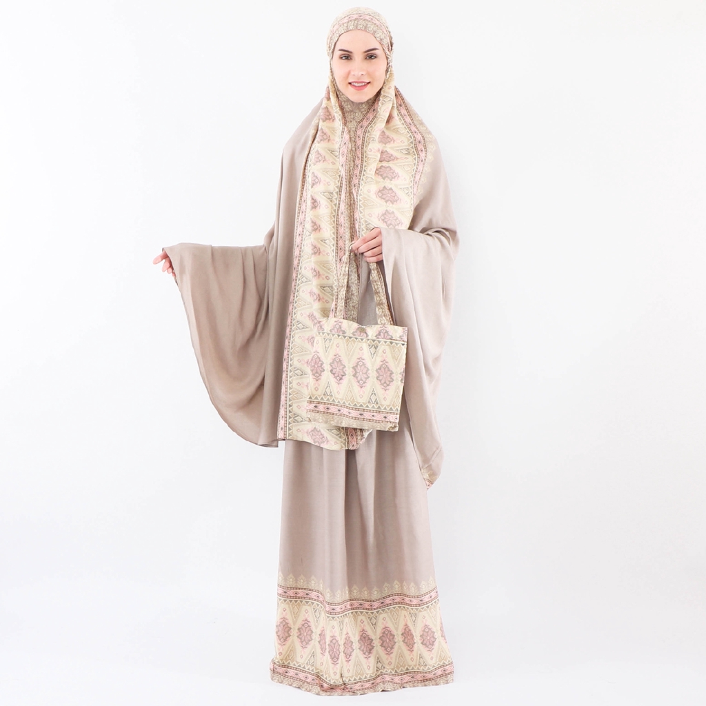 MUKENA TAZBIYA BORDER AZTEC TRIBAL BROWN Mukena Jumbo