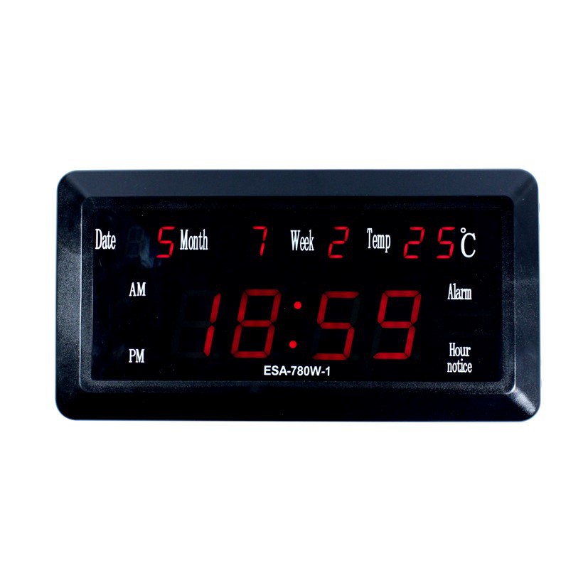 Jam Dinding LED Clock Calendar Temperature Best Seller 780 BLACK