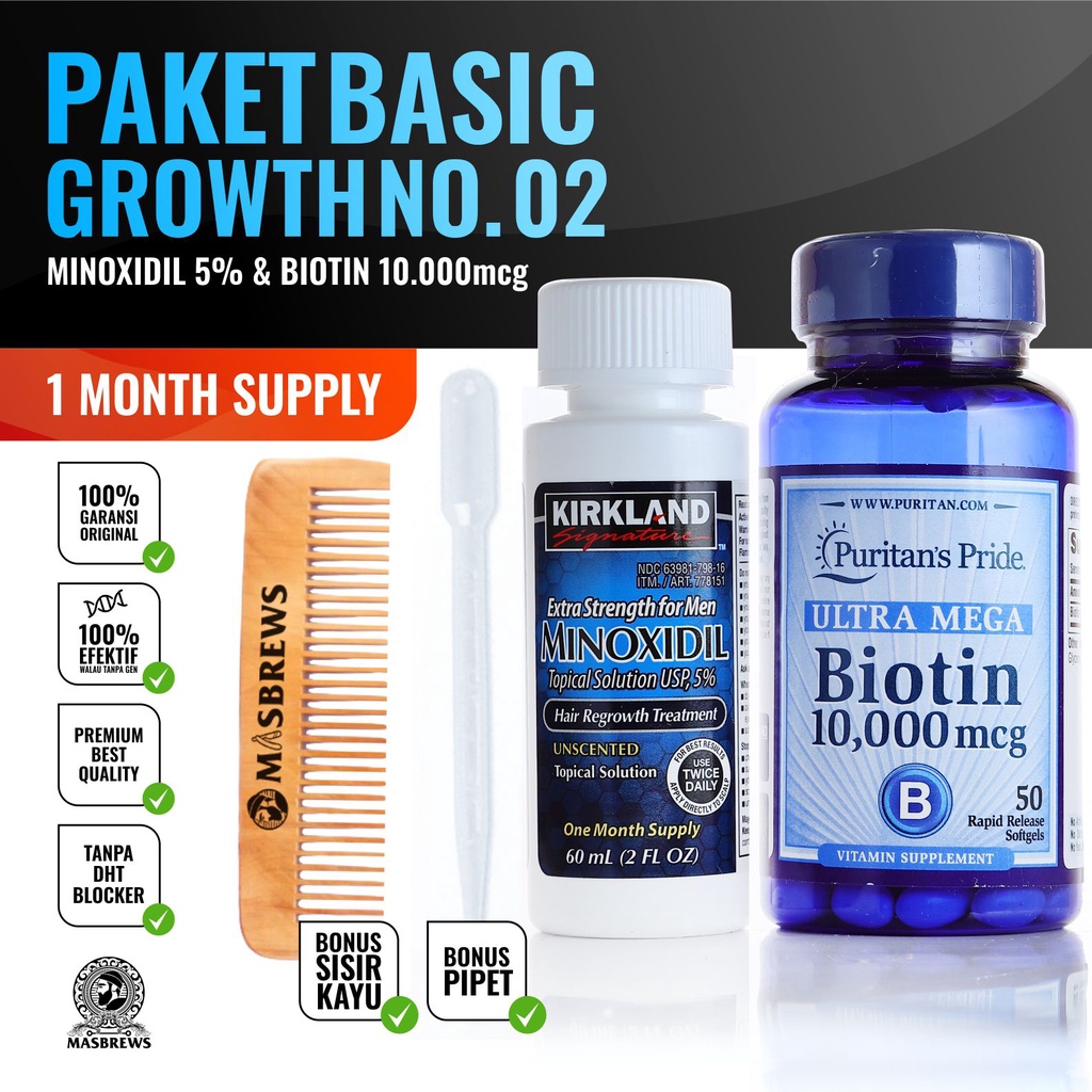 Paket Kirkland Minoxidil + Biotin 10.000mcg Puritans Pride Ultra Obat ...