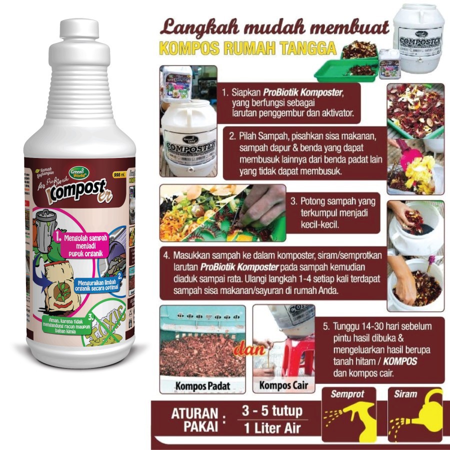 PROBIOTIK FOR KOMPOSTER KOMPOS (MENGOLAH SAMPAH MENJADI PUPUK ORGANIK) - GREEN WORLD - 1 LITER