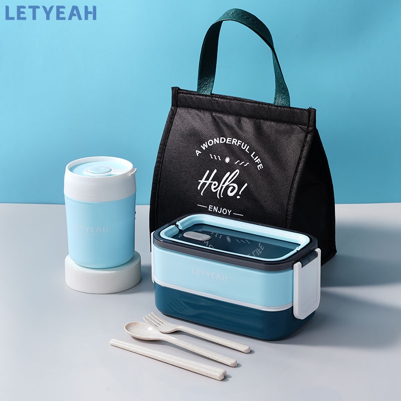 letyeah Lunch box 2 susun 1600ml dan Cangkir Sup 500 ml set /Free peralatan makan