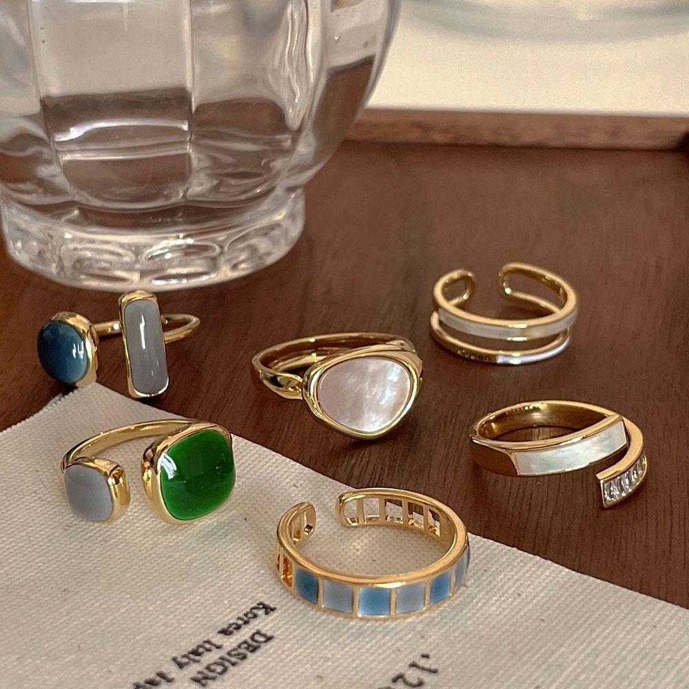 Needway  Trendy Women Opening Rings Gift Finger Jewelry Korean Finger Rings Dripping oil Hollow Metal Adjustable Zircon Vintage Crystal