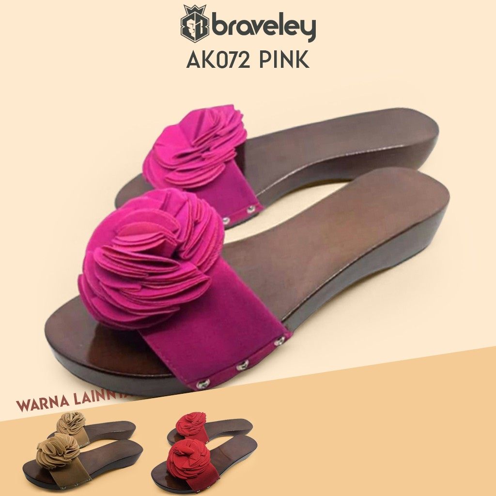 SANDAL KAYU FLAT KELOM GEULIS BUNGA CANTIK SENDAL WANITA UNIK BRAVELEY AK072