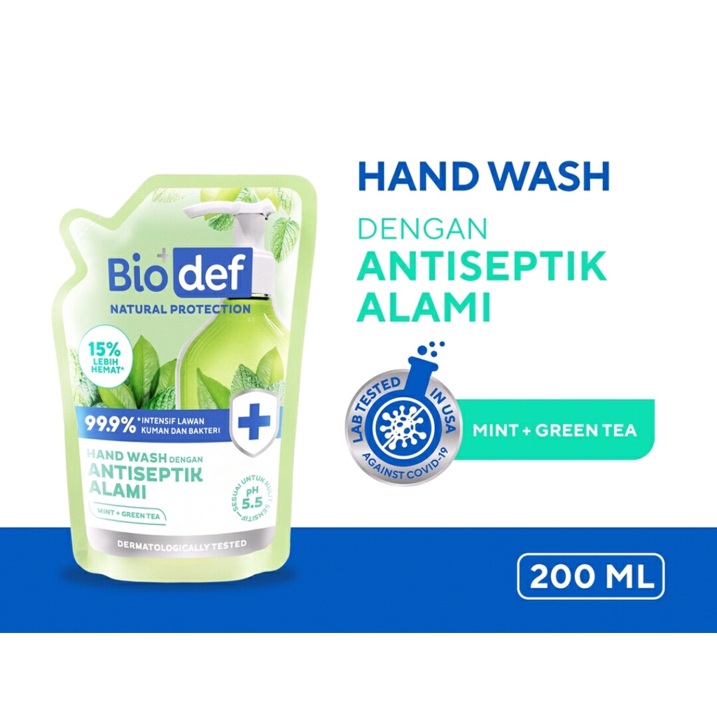 BIODEF Natural Protection Mint Hand Wash Antiseptik Alami 200ml ( pouch )