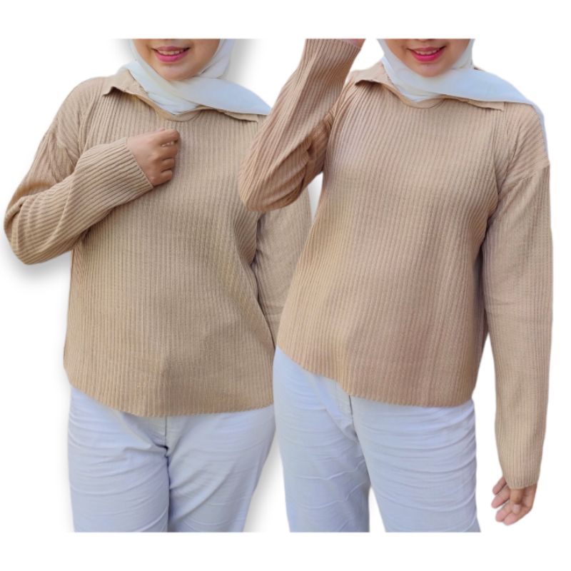 Aeris Crop Blouse Knit Sweater Kra Polo Rajut