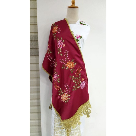 Selendang koto gadang bordir motif kapalo samek-Maroon