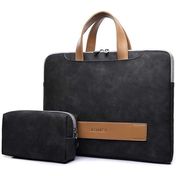 Tas Laptop Jinjing J.QMEI PU leather with free pouch 13 14 inch - Hitam