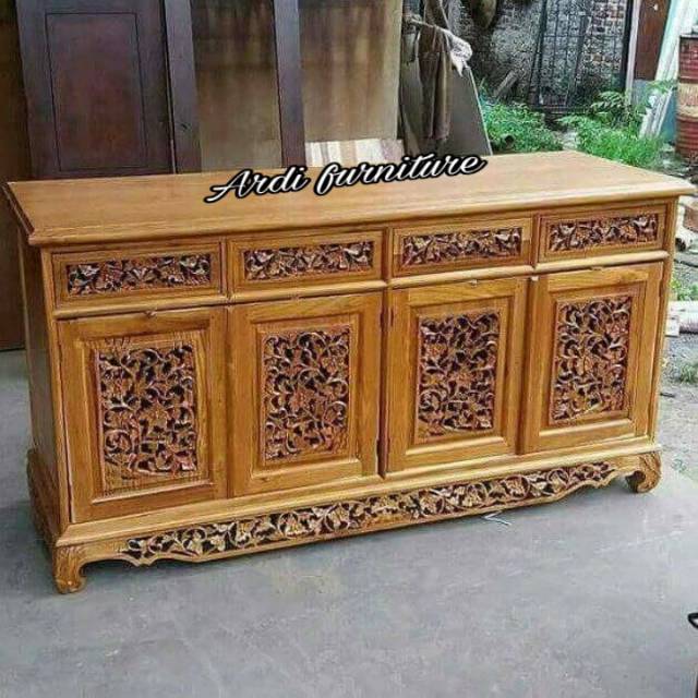 Bufet ukir dipet kayu jati meja TV ukir palembang meubel Bufet ukir dipet kayu jati meja TV ukir palembang meubel