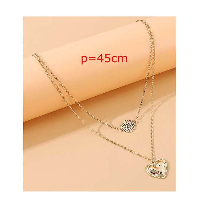 LRC Kalung Fashion Golden Love Round Hollow Alloy Double Necklace Y64435