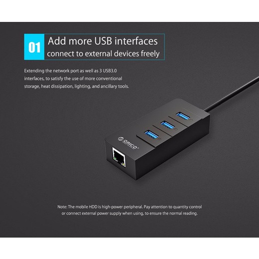 Usb 3.0 hub Orico 3 Port 5Gbps with LAN Rj45 Gigabit 1Gbps ethernet adapter HR01-U3 - Terminal usb 3 slot Hr-01