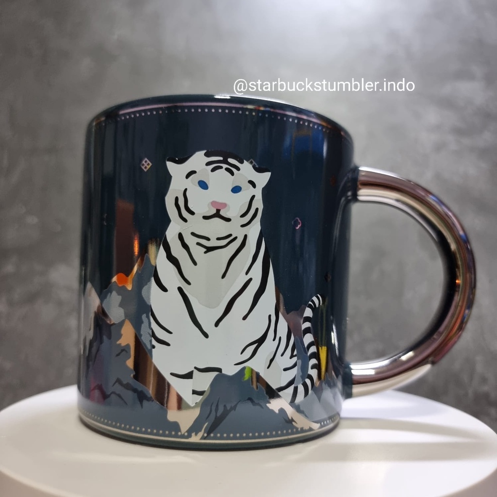 Starbucks Korea CNY 2022 Year Of Tiger Chinese New Year Navy Silver Tiger Mug Ceramic 355ml
