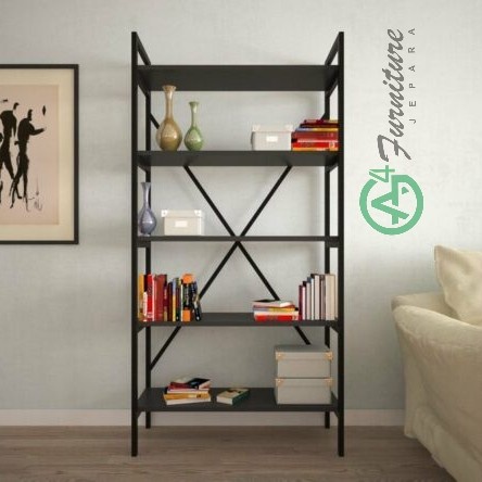 Rak Buku Rangka Besi Modern Siyah