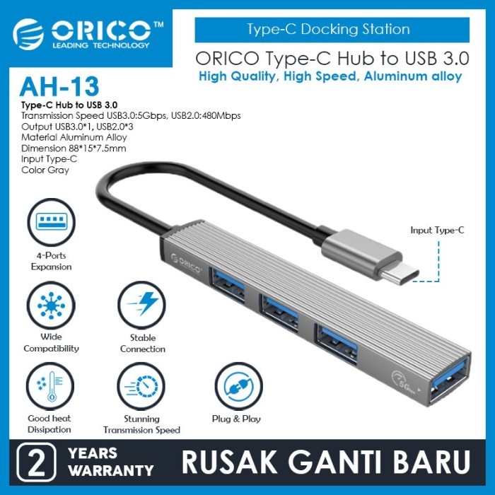 ORICO Type-C Hub to USB 3.0 1 port USB 2.0 3 port- AH-13