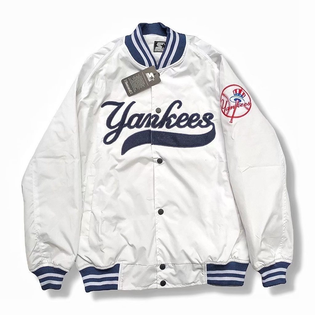 YANKEE - JAKET VARSITY YANKEES PUTIH MOTIF BORDIR - JAKET VARSITY PRIA WANITA