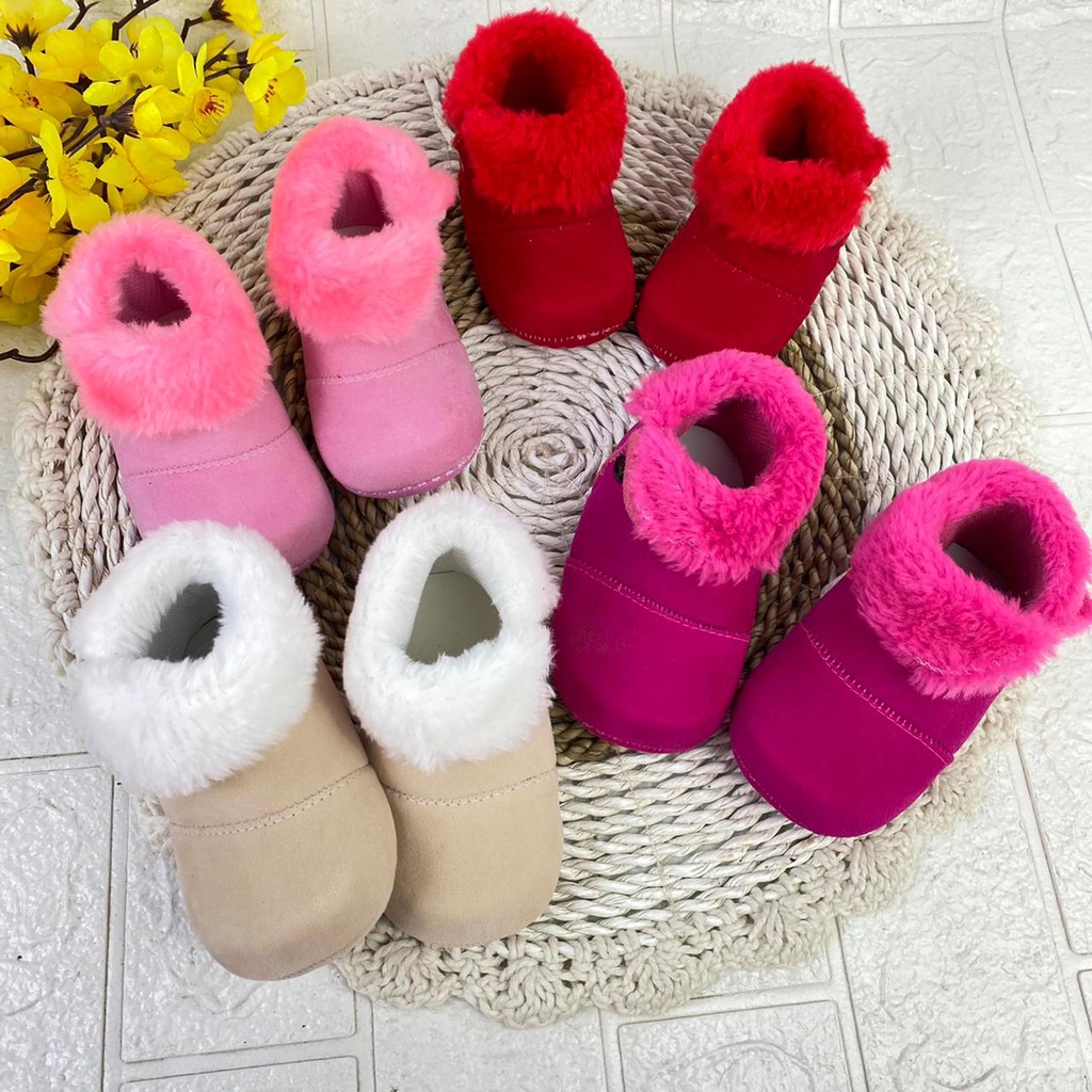 SEPATU ANAK BOOT ANAK PEREMPUAN BABY BAYI SUEDE BLUDRU BULU 0-12 BULAN LP01