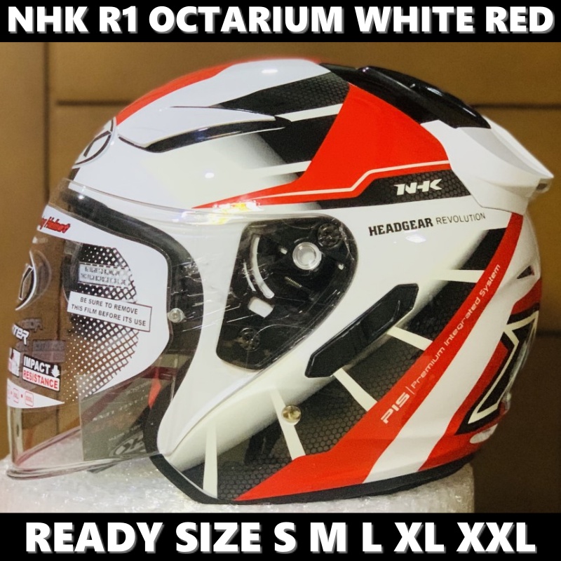 Helm NHK R1 Octarium White Red Double Visor Half Face
