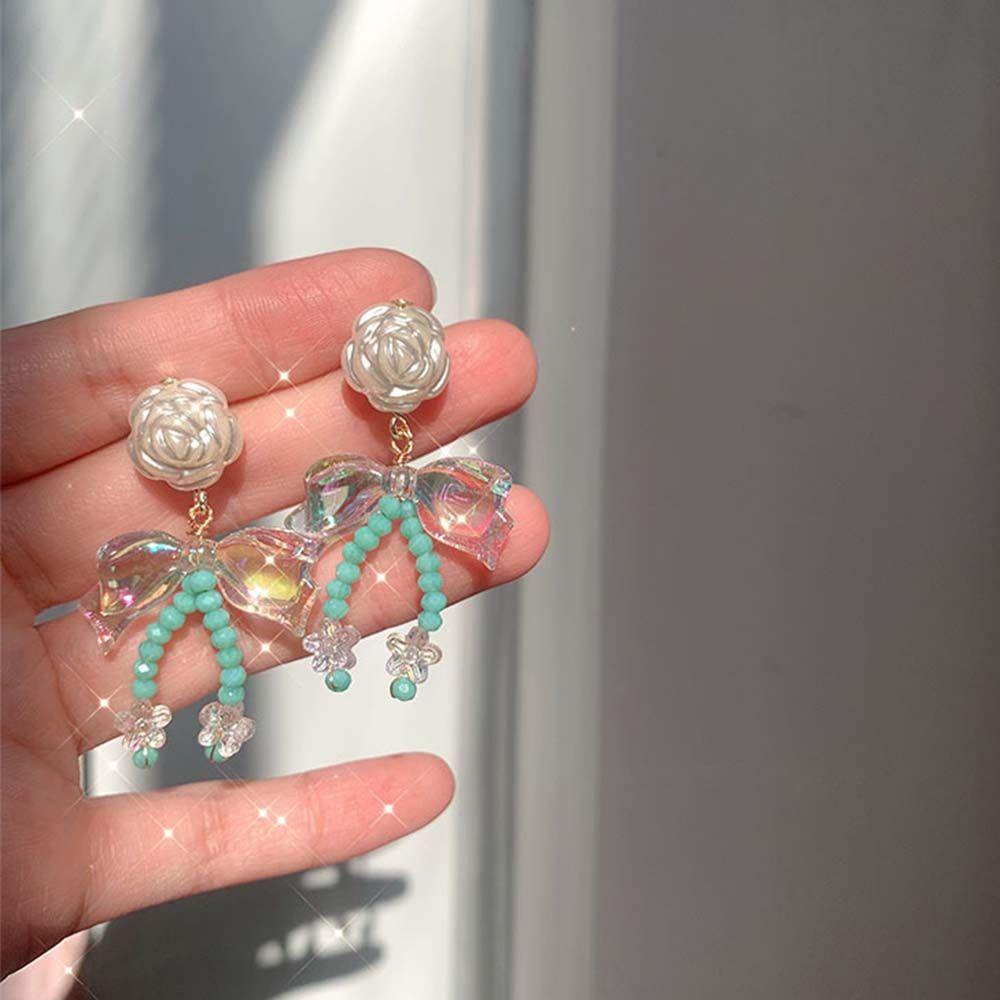 Mxbeauty Anting Wanita Trendi Hadiah Gadis Pesta Pernikahan Perhiasan All-Match Warna Mermaid Erystal Ikatan Simpul Drop Earrings