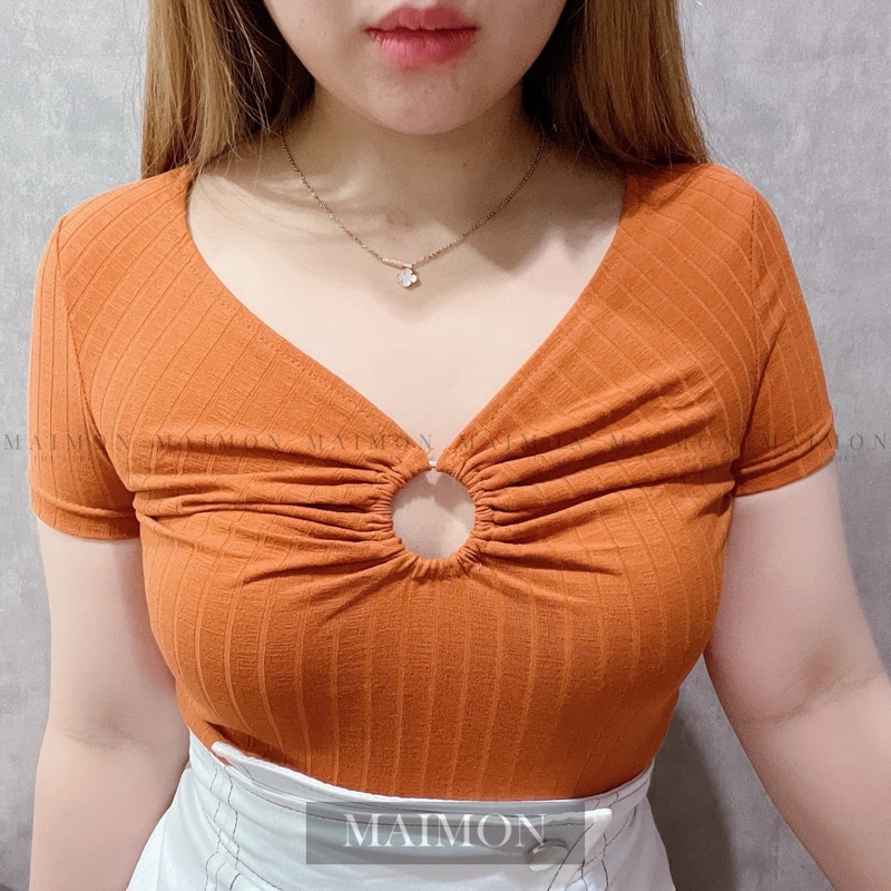 Ring Front Vneck Blouse | Atasan Wanita Korean Fashion | Maimon Grosir