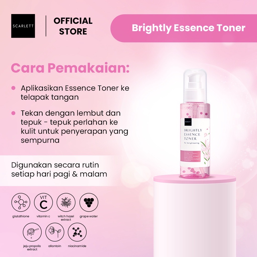 SCARLETT Whitening Brightly Series Indonesia / Brightening Ever After Skincare Mencerahkan Face Care / Cleanser Facial Wash Essence Toner Serum Day Night Eye Cream Moisturizer Sunscreen Mask / Body Shower Scrub Lotion Hair / Paket Acne Age Delay Set Wajah