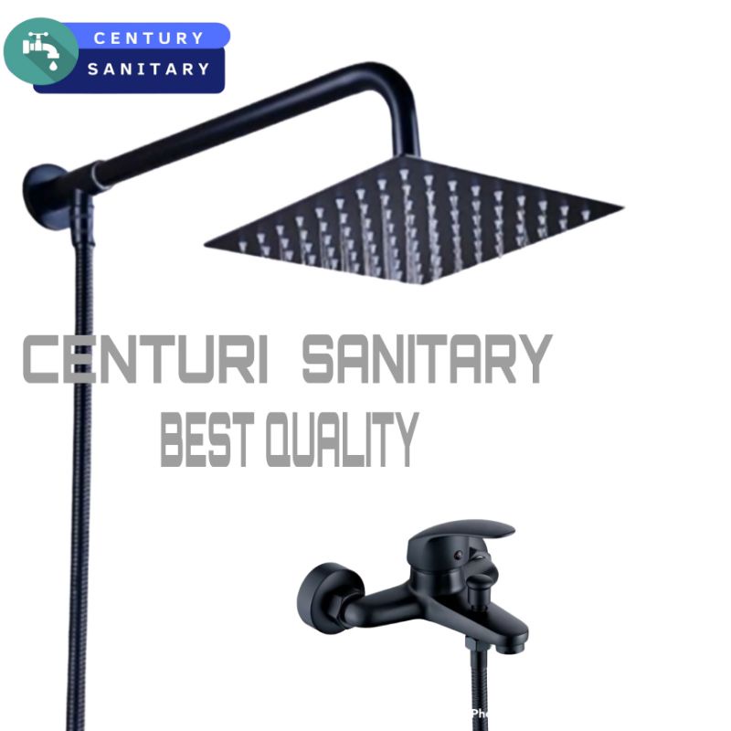 SHOWER RAINFAL DINDING STAINLES HITAM SET KRAN PANAS DINGIN INSTALASI LUAR