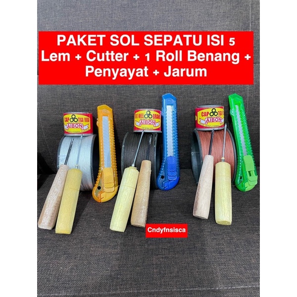 PAKET SOL ISI 5 / PAKET BESAR ALAT SOL SEPATU / PAKET JARUM SOL SEPATU LEM SEPATU BENANG SOL SEPATU KATER