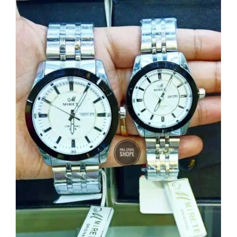 JAM COUPLE TAHAN AIR MIRETE ORIGINAL IMPORT TERLARIS MURAH // JAM TANGAN PRIA/WANITA RANTAI STAINLEES STEEL TANGGAL HARI AKTIF BISA COD