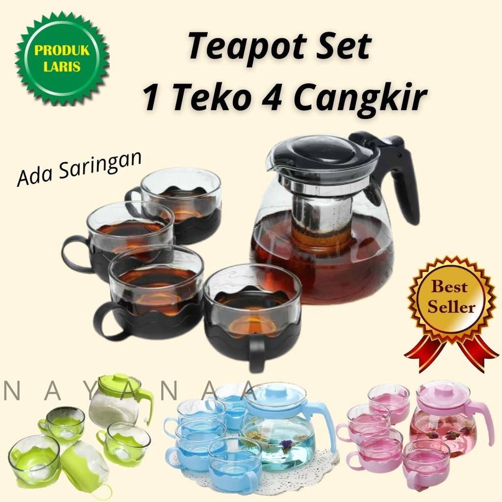 TEA POT SET  ISI 5 (1 Teko &amp; 4 Cangkir)