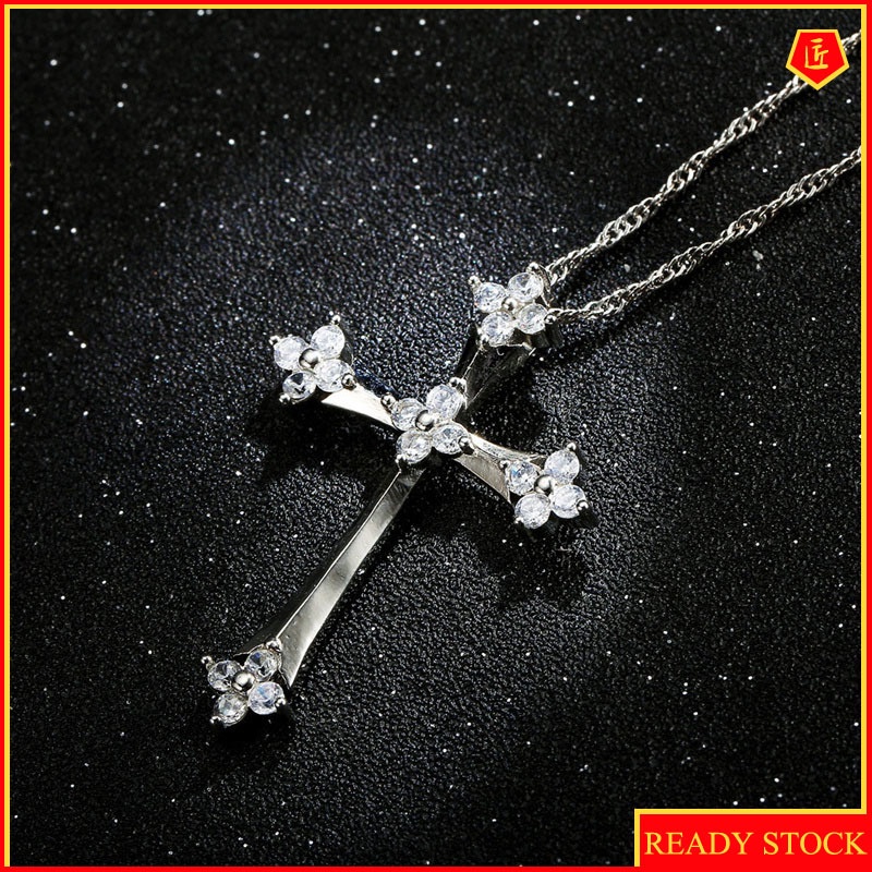 [Ready Stock]Fashion New Rhinestone Cross Necklace for Women European and American Personalized Fashion