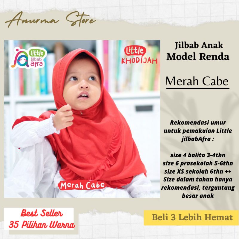 Jilbab Anak Little Khadijah warna Merah Cabe size 4, 6, XS by Jilbab Afra