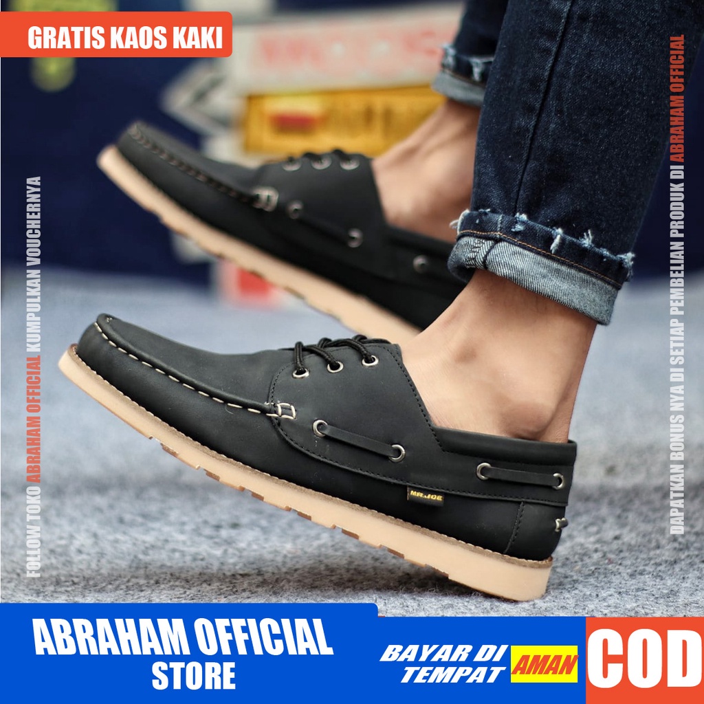 ABRHM x NERSON Sepatu Formal Pria Pantofel Kulit Pu Asli Kerja Santai Nongkrong Gaya Casual Original Sepatu Kerja Kantor Semi Formal Anti Slip Kuliah Kondangan Gaya keren Kekinian Murah Terlaris