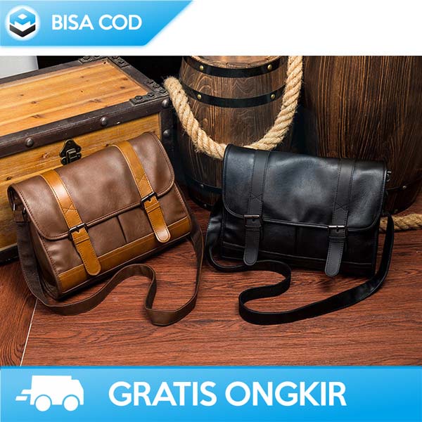 TAS SELEMPANG KANTOR PRIA KULIT ASLI ORIGINAL PREMIUM PU LEATHER