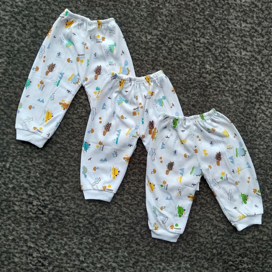 3 Pcs Celana Panjang Bayi Merk ELVIRA Baby - Celana Panjang Bayi - Warna Putih Bermotif