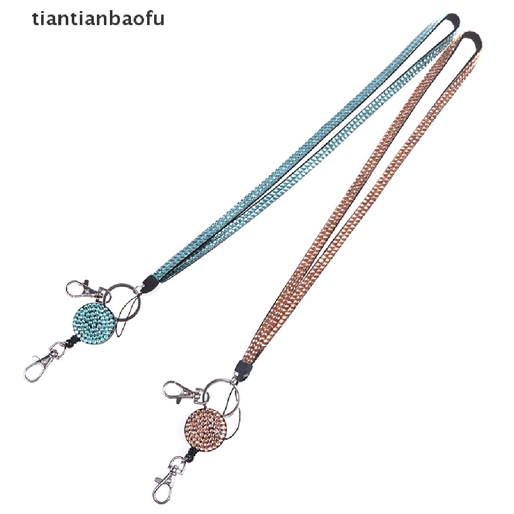 [tiantianbaofu] Neck lanyard retractable badge reel crystal rhinestone phone key hang rope Boutique