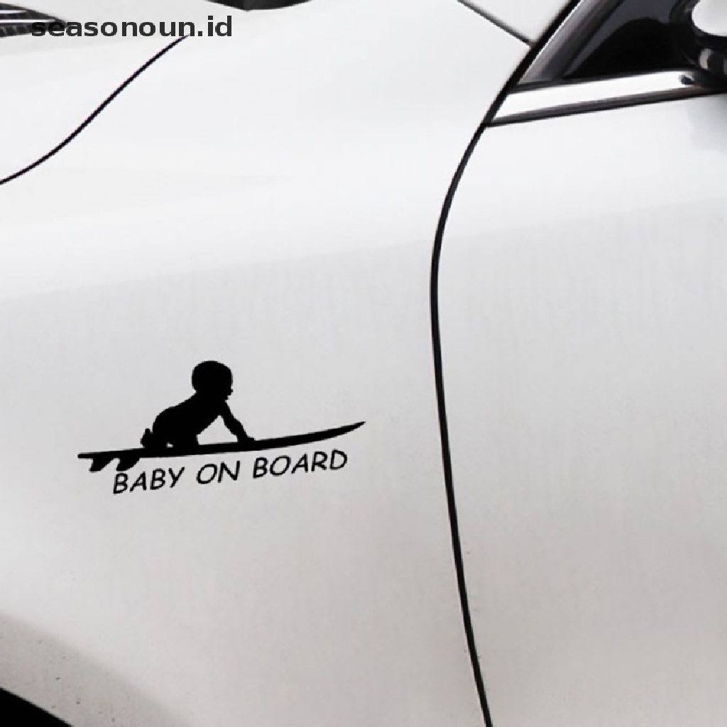 Stiker Vinyl Motif Baby On Board Surfboard Untuk Jendela Mobil Truk