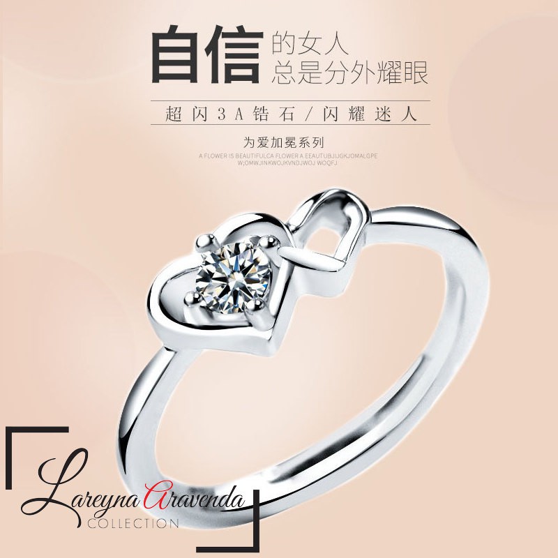 Lareyna Aravenda Cincin Korea Wanita S925 Double Love Crystal CC020