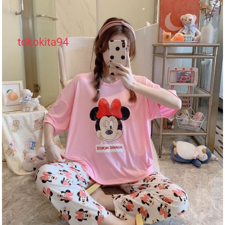 Piyama Import Wanita Lengan Pendek 1 Set Motif Kartun - Piyama Import - Pakaian Tidur Nyaman