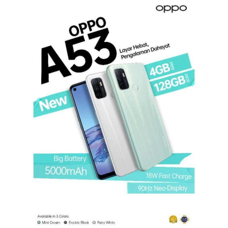 OPPO A53 RAM 4/128GB  100% BARU DAN BERGARANSI RESMI OPPO INDONESIA