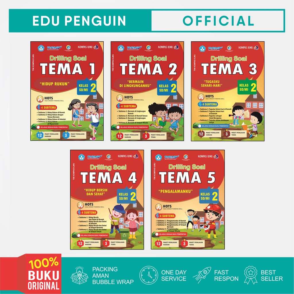 Buku Ulangan SD Drilling Soal Tematik Kelas 2 SD / MI Tema 1 2 3 4 5 Full Pembahasan