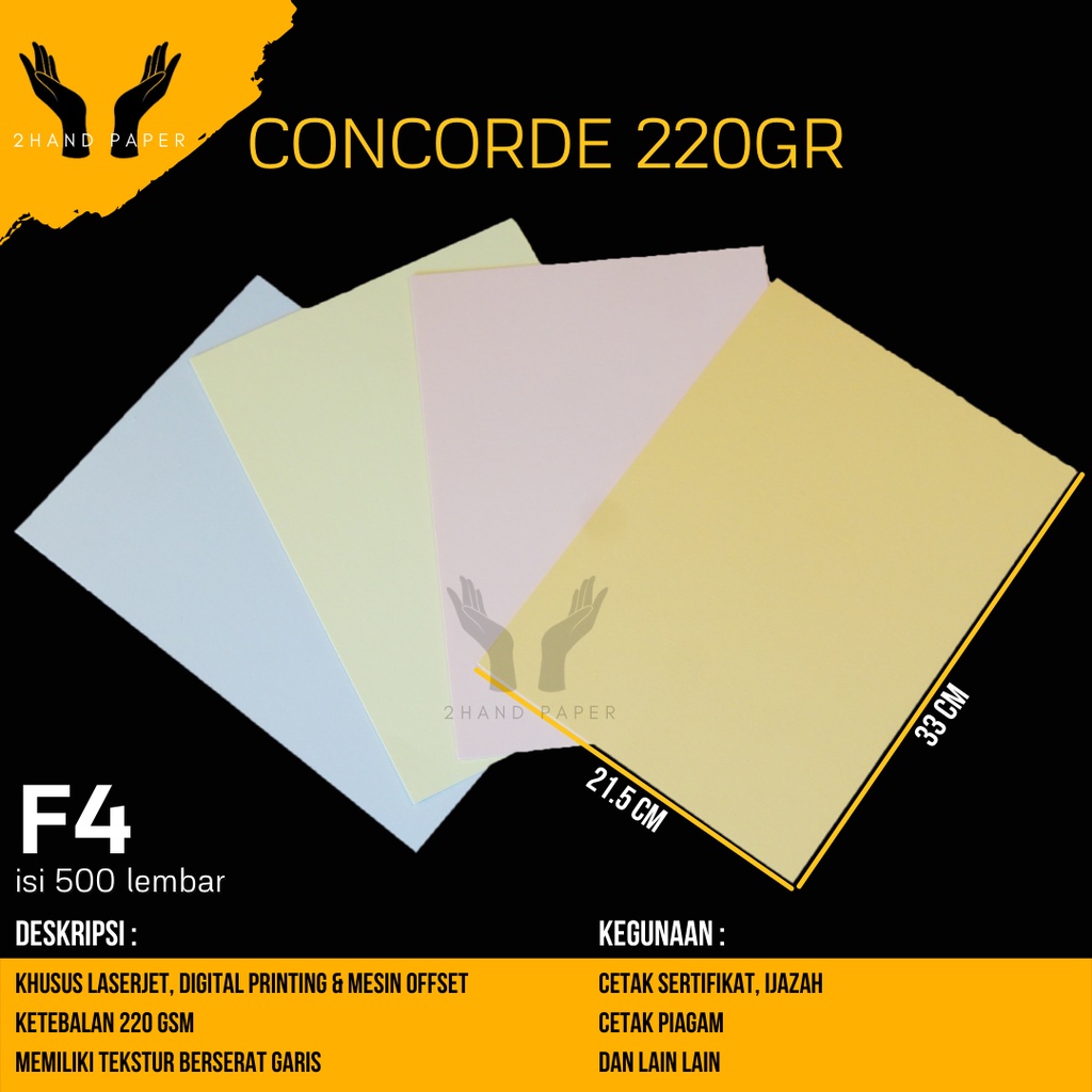 

Kertas Concorde F4 220 gr isi 500 lembar / Kertas Ijazah F4