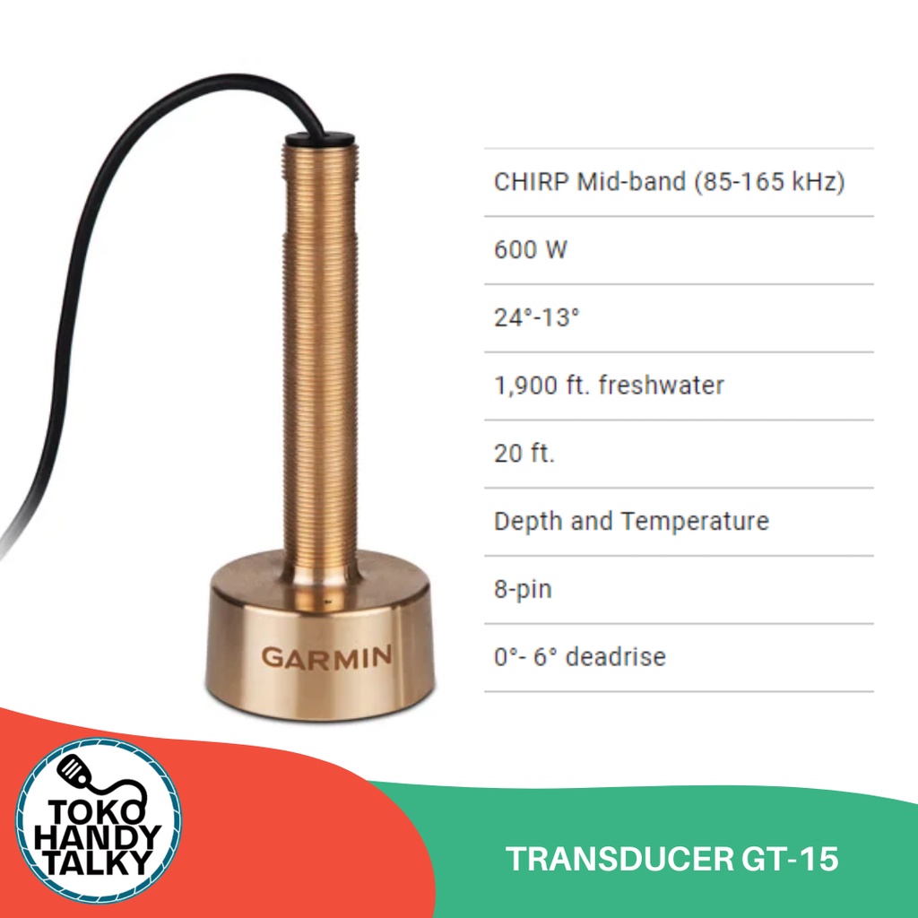 GARMIN TRANSDUCER GT15M-TH GPSMAP 585PLUS BRONZE THRU-HULL MID-BAND CHIRP (85-165KHZ, 600W) 8-PIN CONNECTOR WITH 15M CABLE NEW ORIGINAL GARANSI RESMI TAM