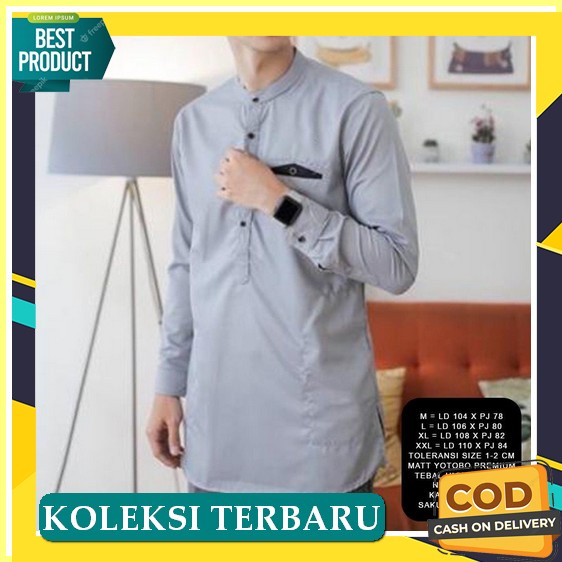 Koko Pria Denim Lengan 3/4 Madina Toyobo Motif Dewasa H4S8 Kombinasi Lengan Panjang Ukuran Xxl Bordi